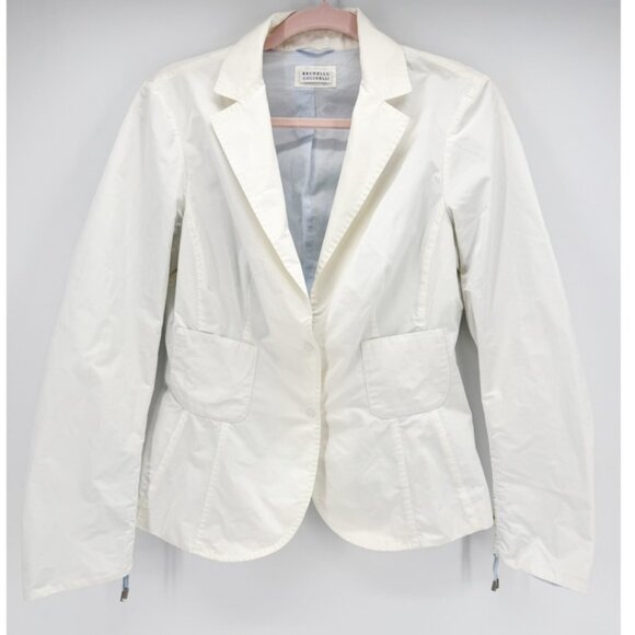 Brunello Cucinelli White Lightweight Windbreaker Blazer Jacket L - Picture 1 of 7